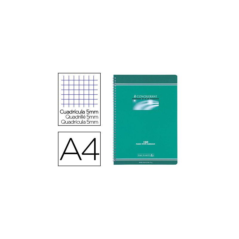 Cahier conquérant sept reliure intégrale couverture offset a4 21x29,7cm 100 pages 70g 5x5mm Cahier conquérant sept reliure intégrale couverture offset a4 21x29,7cm 100 pages 70g 5x5mm