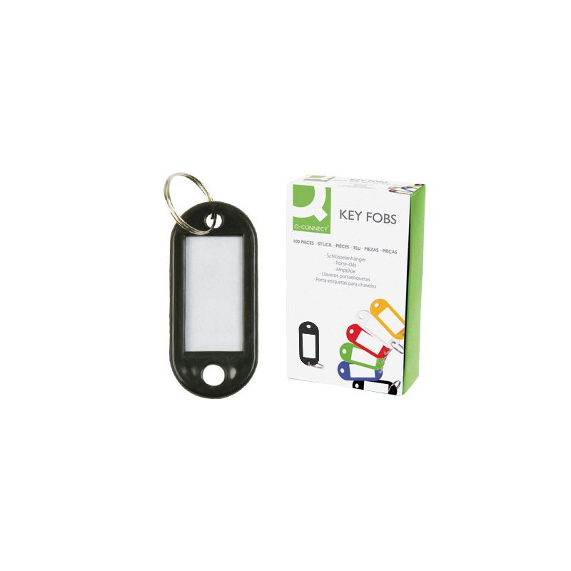 Porte-clés q-connect porte-étiquette plastique 50x22mm coloris noir présentoir 100 unités Porte-clés q-connect porte-étiquette plastique 50x22mm coloris noir présentoir 100 unités