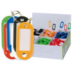 Porte-clés q-connect porte-étiquette plastique 50x22mm 5 coloris assortis présentoir 100 unités