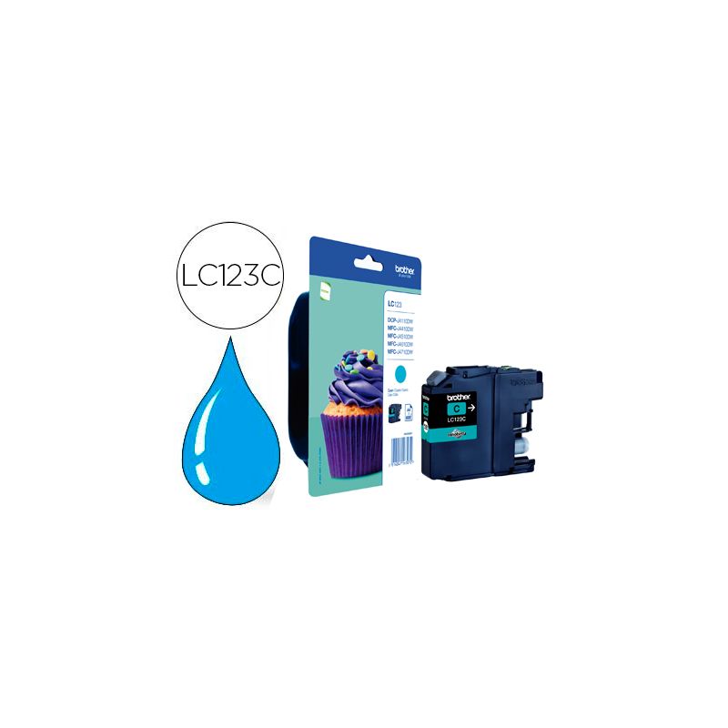 Cartouche brother jet d'encre LC123C couleur cyan 600p Cartouche brother jet d'encre LC123C couleur cyan 600p