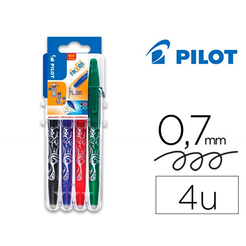 PILOT Evolutive Set de 4 rollers FriXion Ball pointe moyenne 0,7mm. Assortis Noir, Bleu, Rouge, Vert PILOT Evolutive Set de 4 rollers FriXion Ball pointe moyenne 0,7mm. Assortis Noir, Bleu, Rouge, Vert