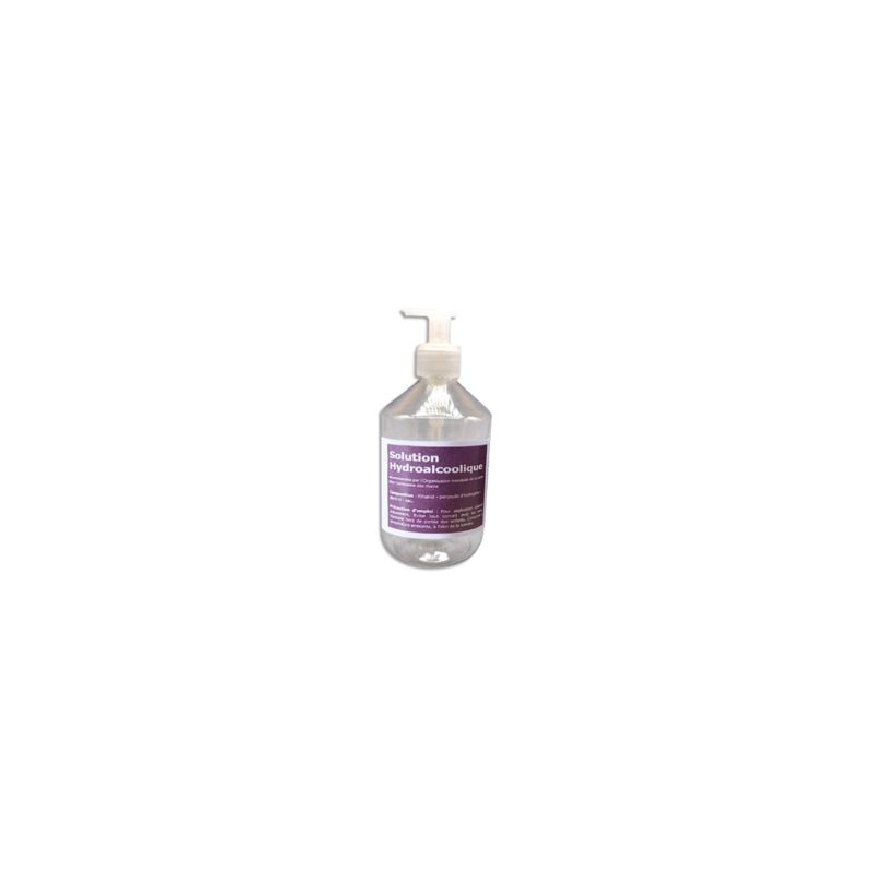 Flacon 500 ml+Pompe solution hydroalcoolique pour l'antiseptie mains et surfaces Flacon 500 ml+Pompe solution hydroalcoolique pour l'antiseptie mains et surfaces