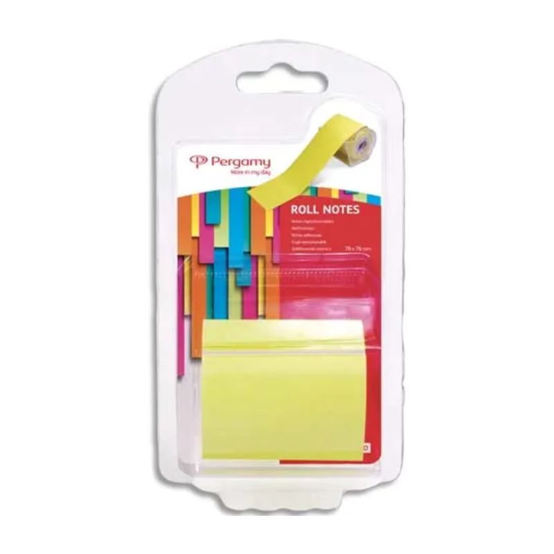 PERGAMY Rouleau de notes repositionnables sur dévidoir jetable. Dimensions : 5cm x 10m. Coloris Jaune PERGAMY Rouleau de notes repositionnables sur dévidoir jetable. Dimensions : 5cm x 10m. Coloris Jaune