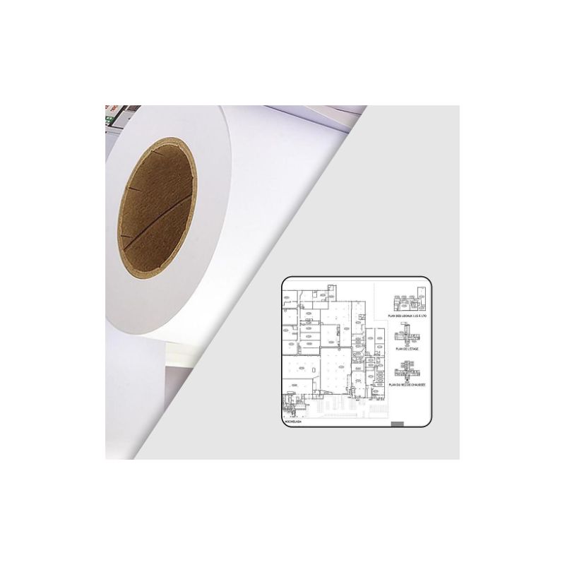 Rouleau papier blanc traceur 90g/m2 0.610m x 50m Rouleau papier blanc traceur 90g/m2 0.610m x 50m