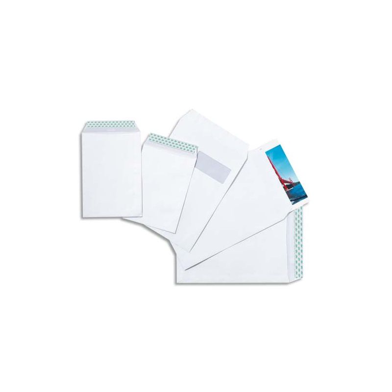 Boîte de 250 pochettes velin Blanc 90g C4 229x324 mm fenêtre 50x100 mm auto-adhésives Boîte de 250 pochettes velin Blanc 90g C4 229x324 mm fenêtre 50x100 mm auto-adhésives