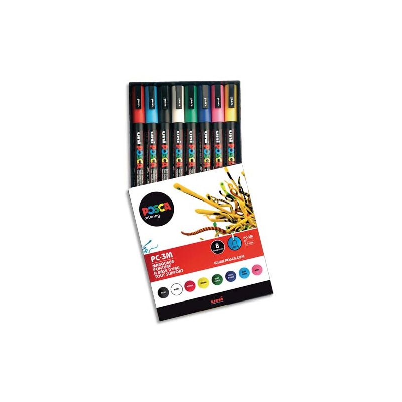 UNI POSCA Pochette 8 marqueurs peinture à eau, encre pigmentation assortie, pointe fine UNI POSCA Pochette 8 marqueurs peinture à eau, encre pigmentation assortie, pointe fine