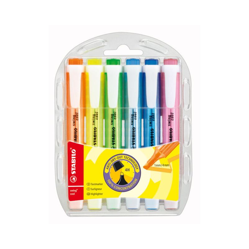 STABILO Pochette de 6 surligneurs assortis SWING COOL
