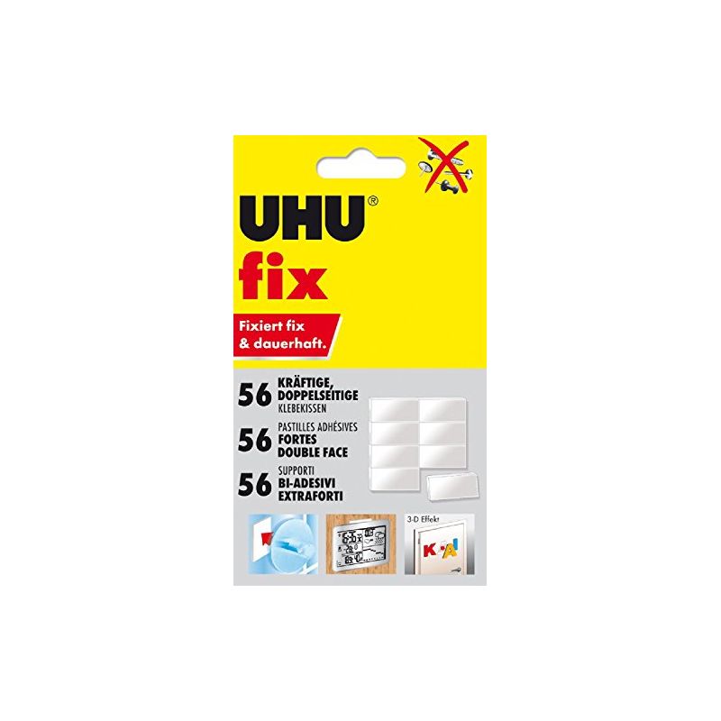 UHU FIX Pochette de 50 pastilles prédécoupées double-face UHU FIX Pochette de 50 pastilles prédécoupées double-face