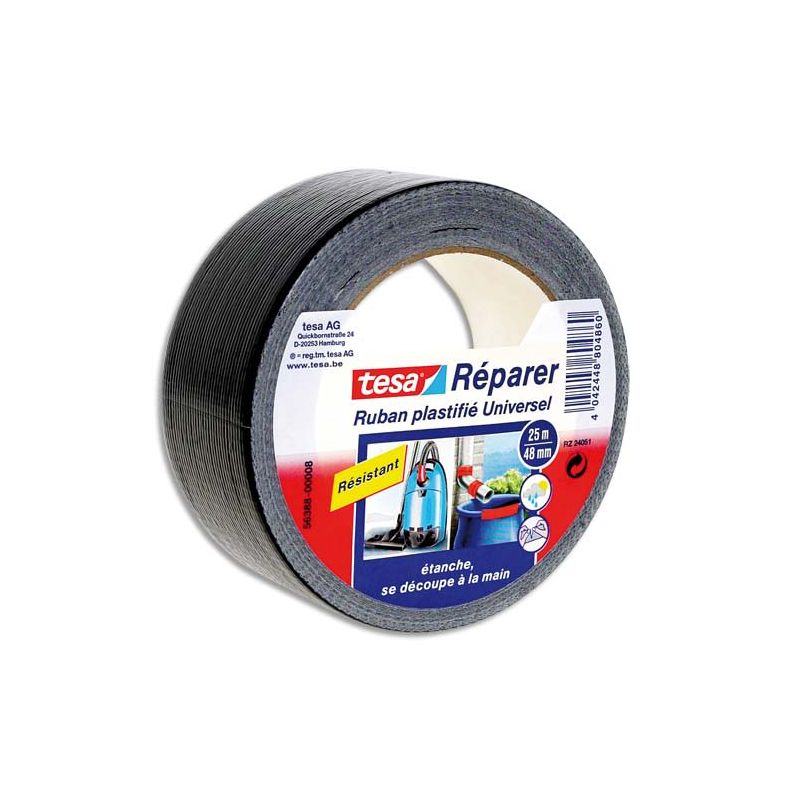 TESA Rouleau de toile adhésive renforcée 25m x 50 mm Noir TESA Rouleau de toile adhésive renforcée 25m x 50 mm Noir