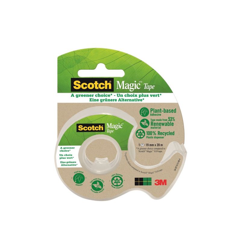 SCOTCH Dévidoir à main transparent en plastique recyclé 90% avec rouleau Magic recyclé 19mm x 20m SCOTCH Dévidoir à main transparent en plastique recyclé 90% avec rouleau Magic recyclé 19mm x 20m
