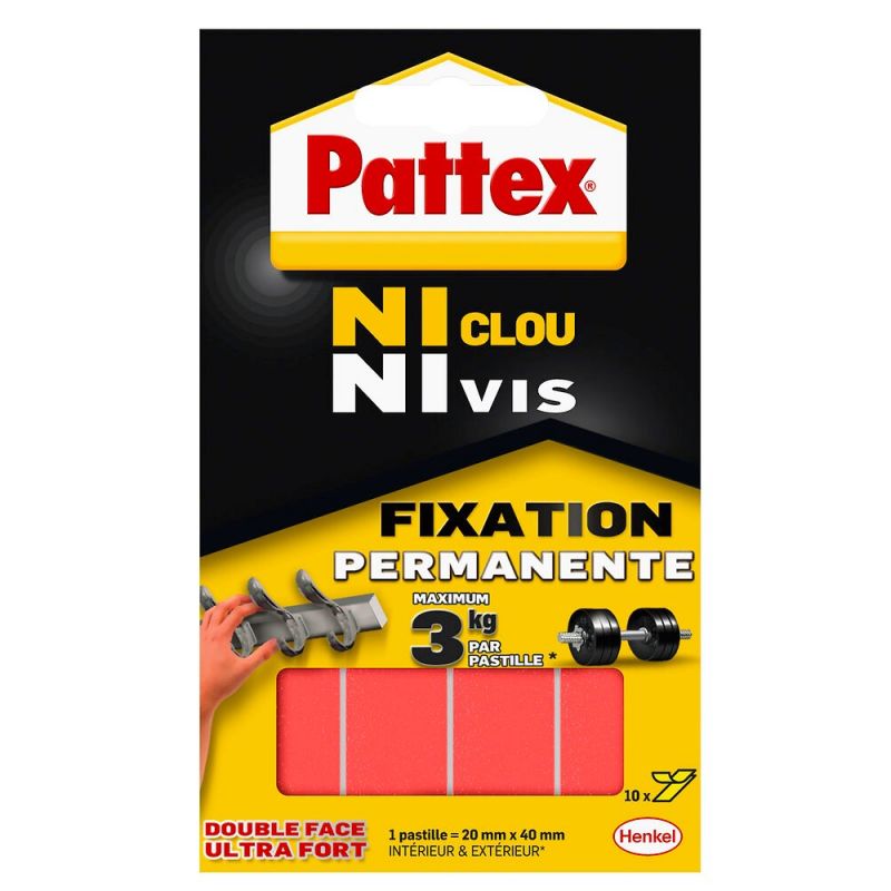 PATTEX Pochette de 10 pastilles adhésives Ni Clou Ni Vis PATTEX Pochette de 10 pastilles adhésives Ni Clou Ni Vis
