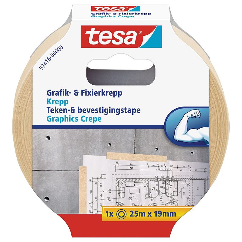 TESA Ruban adhésif papier Krepp spécial arts graphiques 19 mm x 25 m TESA Ruban adhésif papier Krepp spécial arts graphiques 19 mm x 25 m