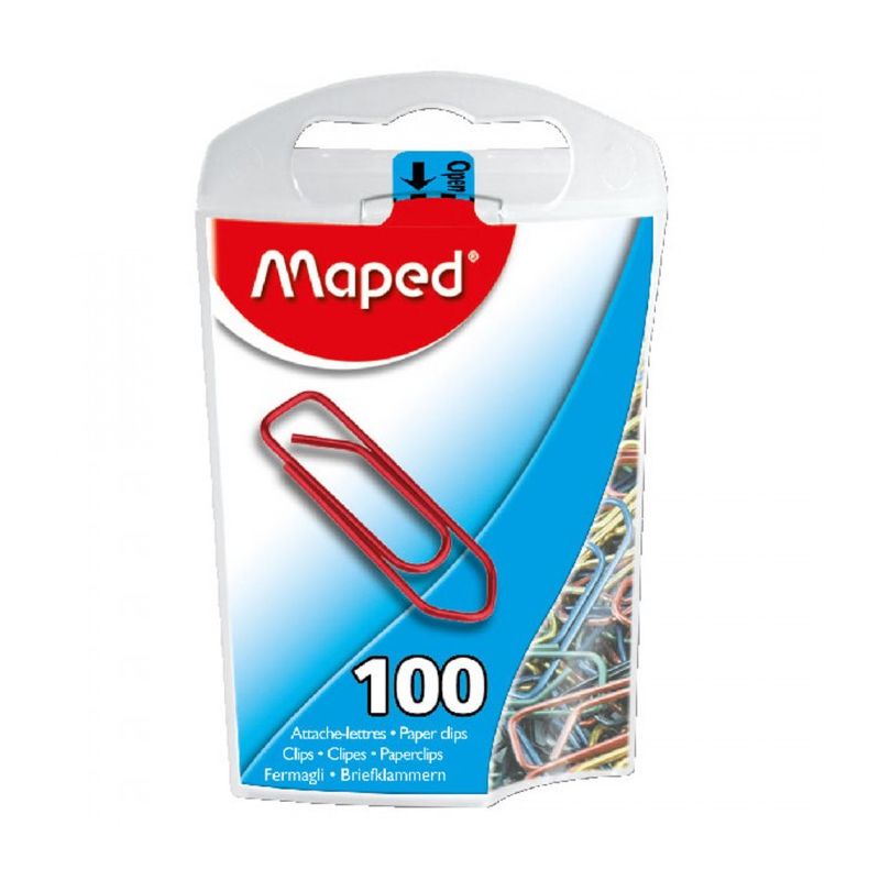 MAPED Boîte de 100 trombonnes en acier laqué 25mm coloris assortis MAPED Boîte de 100 trombonnes en acier laqué 25mm coloris assortis