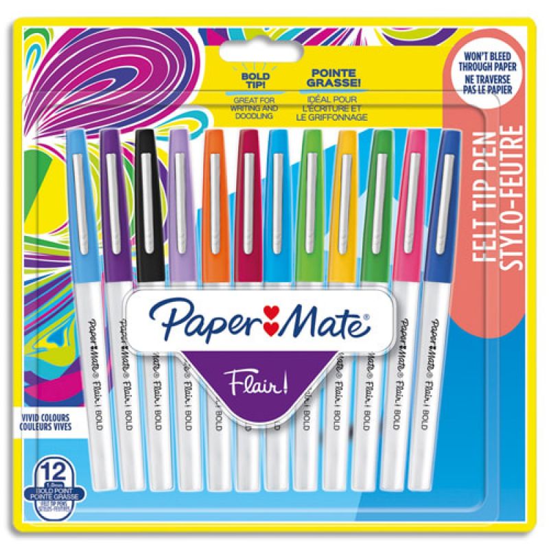 PAPERMATE Blister de 12 feutres Flair Bold assortis PAPERMATE Blister de 12 feutres Flair Bold assortis