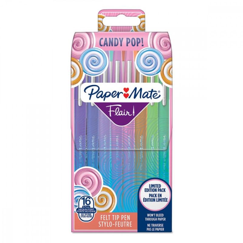 PAPERMATE Pochette de 16 Stylos feutres Flair Original Candy Pop pointe 0,4mm PAPERMATE Pochette de 16 Stylos feutres Flair Original Candy Pop pointe 0,4mm