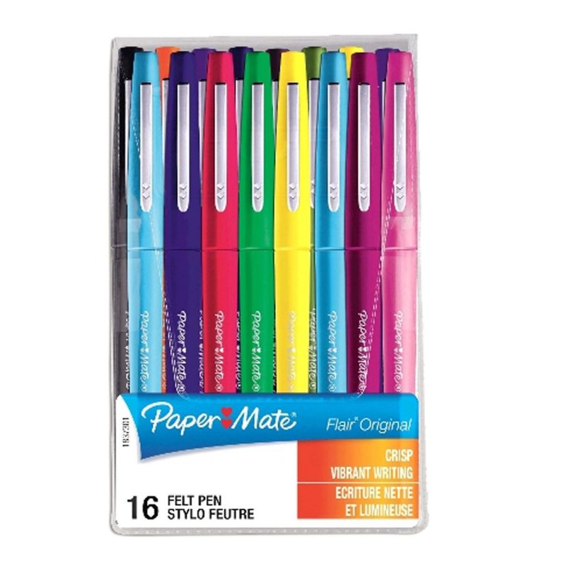 PAPERMATE Pochette de 16 Stylos feutres Flair Original Standard pointe 0,4mm PAPERMATE Pochette de 16 Stylos feutres Flair Original Standard pointe 0,4mm