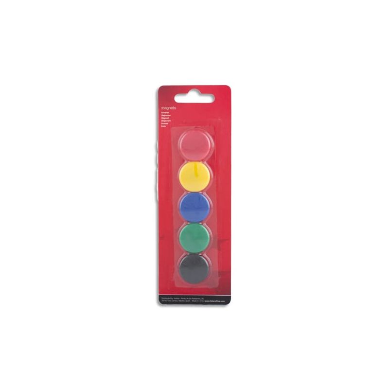 Boîte de 5 aimants 27 mm ronds assortis Boîte de 5 aimants 27 mm ronds assortis