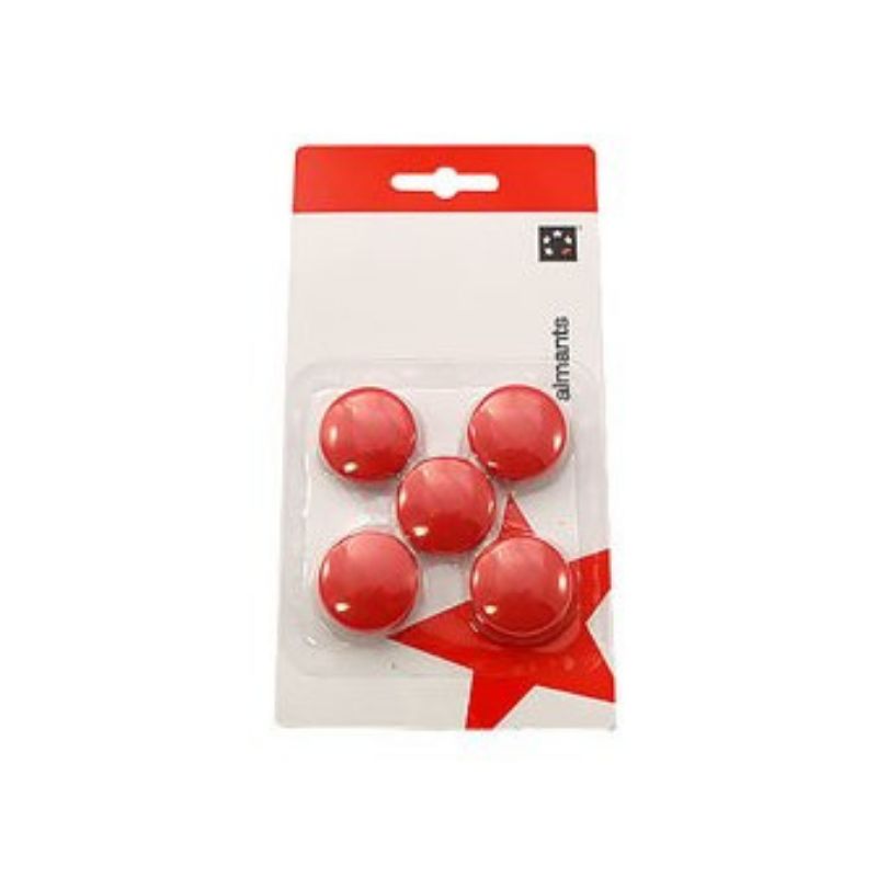 Boîte de 5 aimants 27 mm ronds Rouge
