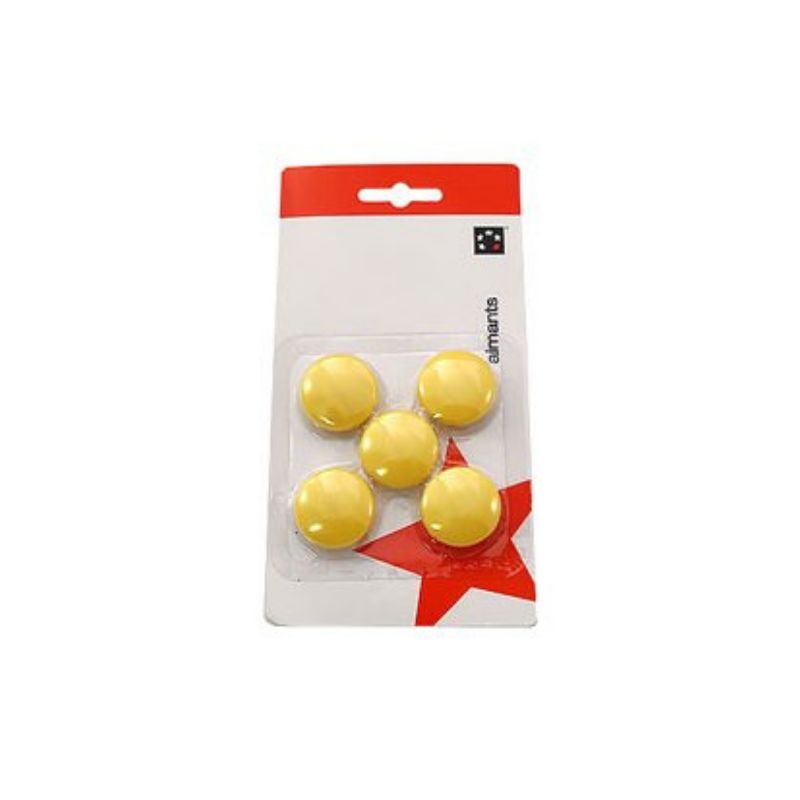 Boîte de 5 aimants 27 mm ronds Jaune