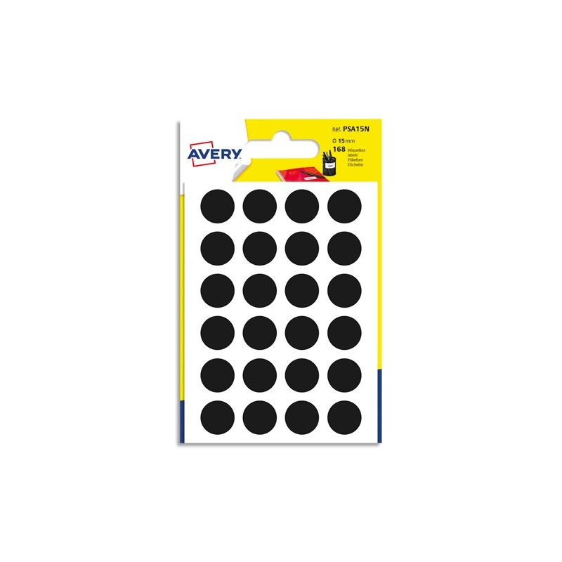 AVERY Sachet de 168 pastilles diamètre 15 mm Coloris Noir AVERY Sachet de 168 pastilles diamètre 15 mm Coloris Noir