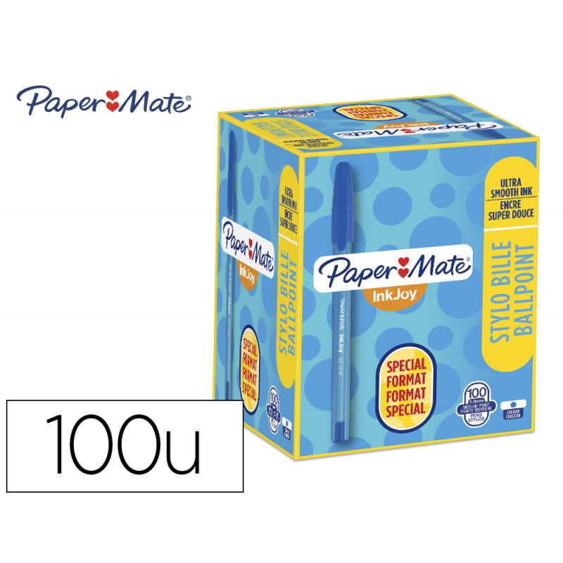 PAPERMATE Boîte de 100 Stylos bille INKJOY à Pointe moyenne Encre Bleue PAPERMATE Boîte de 100 Stylos bille INKJOY à Pointe moyenne Encre Bleue
