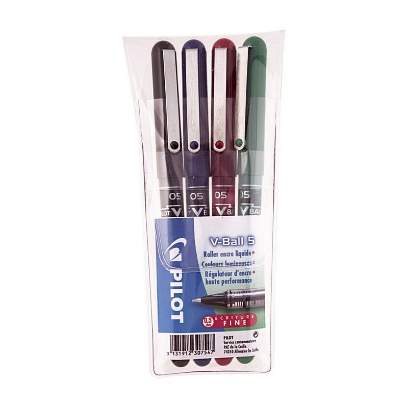 PILOT V-BALL Pochette de 4 stylos feutre à bille pointe métal PILOT V-BALL Pochette de 4 stylos feutre à bille pointe métal