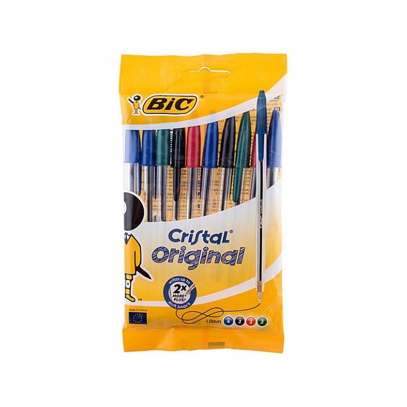BIC CRISTAL Pochette de 10 stylos à bille pointe moyenne 4 Coloris BIC CRISTAL Pochette de 10 stylos à bille pointe moyenne 4 Coloris