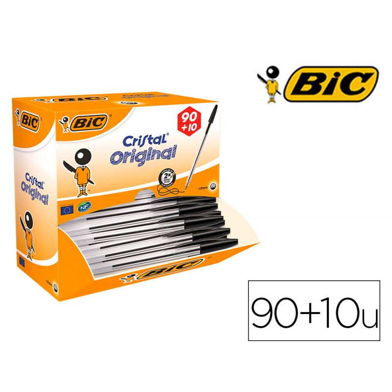 BIC Pack 90 stylos bille Cristal noir + 10 offerts. Pointe moyenne. BIC Pack 90 stylos bille Cristal noir + 10 offerts. Pointe moyenne.