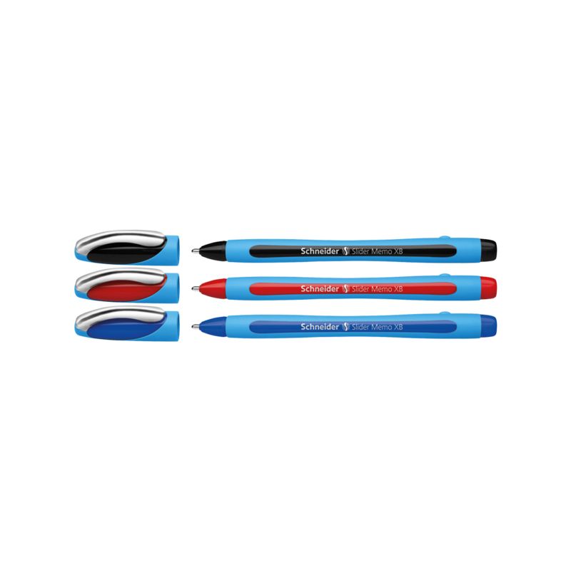 SCHNEIDER SLIDER MEMO Pochette de 3 Stylos bille à capuchon Pointe large Coloris Assortis SCHNEIDER SLIDER MEMO Pochette de 3 Stylos bille à capuchon Pointe large Coloris Assortis