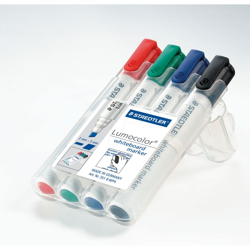 STAEDTLER Pochette de 4 marqueurs effaçables à sec pointe biseau encre alcool couleurs assorties