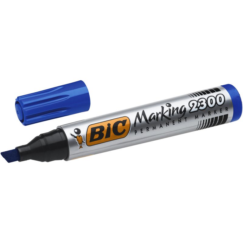 BIC Marqueur permanent pointe biseau Encre à base d'alcool Bleue BIC Marqueur permanent pointe biseau Encre à base d'alcool Bleue