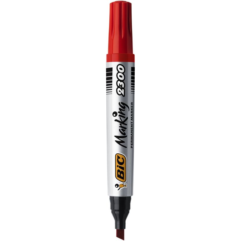 BIC Marqueur permanent pointe biseau Encre à base d'alcool Rouge BIC Marqueur permanent pointe biseau Encre à base d'alcool Rouge