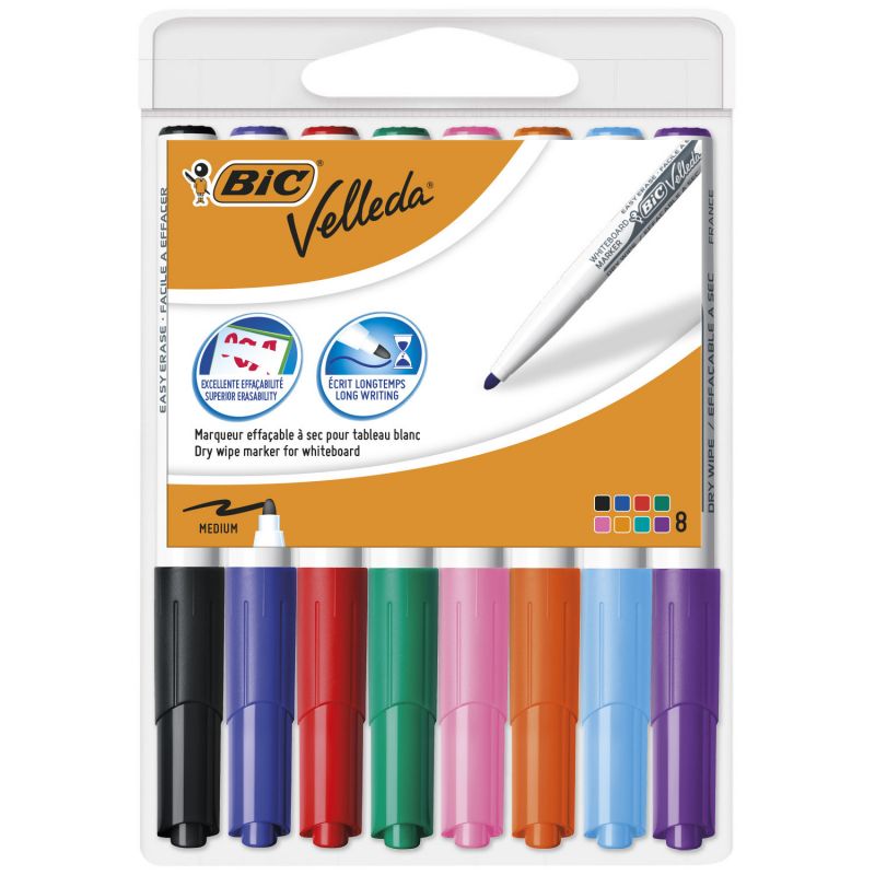 BIC VELLEDA 1748 Pochette de 8 Feutres effaçables à sec pointe ogive Coloris assortis BIC VELLEDA 1748 Pochette de 8 Feutres effaçables à sec pointe ogive Coloris assortis