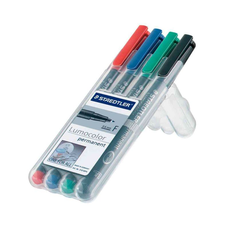 STAEDTLER LUMOCOLOR Pochette de 4 feutres pointe fine Encre permanente Assortis STAEDTLER LUMOCOLOR Pochette de 4 feutres pointe fine Encre permanente Assortis