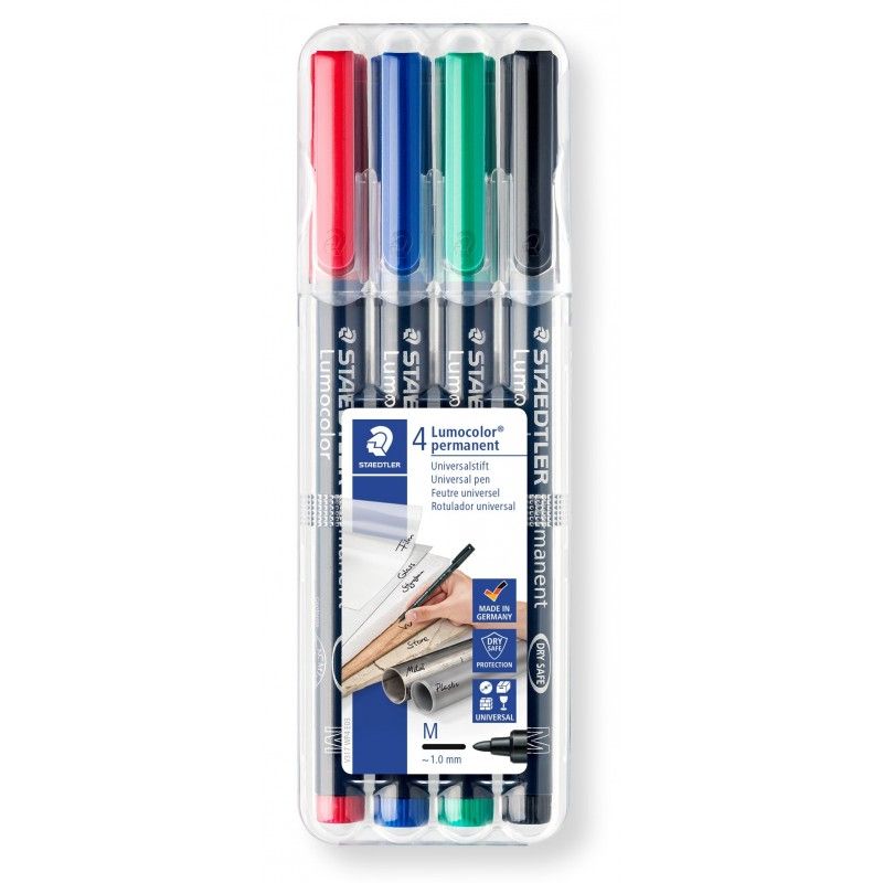 STAEDTLER LUMOCOLOR Pochette de 4 feutres pointe moyenne Encre permanente assortis STAEDTLER LUMOCOLOR Pochette de 4 feutres pointe moyenne Encre permanente assortis