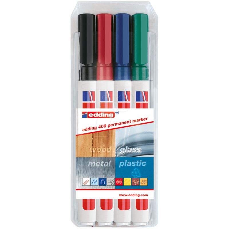 EDDING E400 Pochette de 4 marqueurs permanents extra-fin Coloris assortis EDDING E400 Pochette de 4 marqueurs permanents extra-fin Coloris assortis