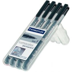 STAEDTLER LUMOCOLOR Pochette 4 feutres Pointes différentes Encre permanente Noire