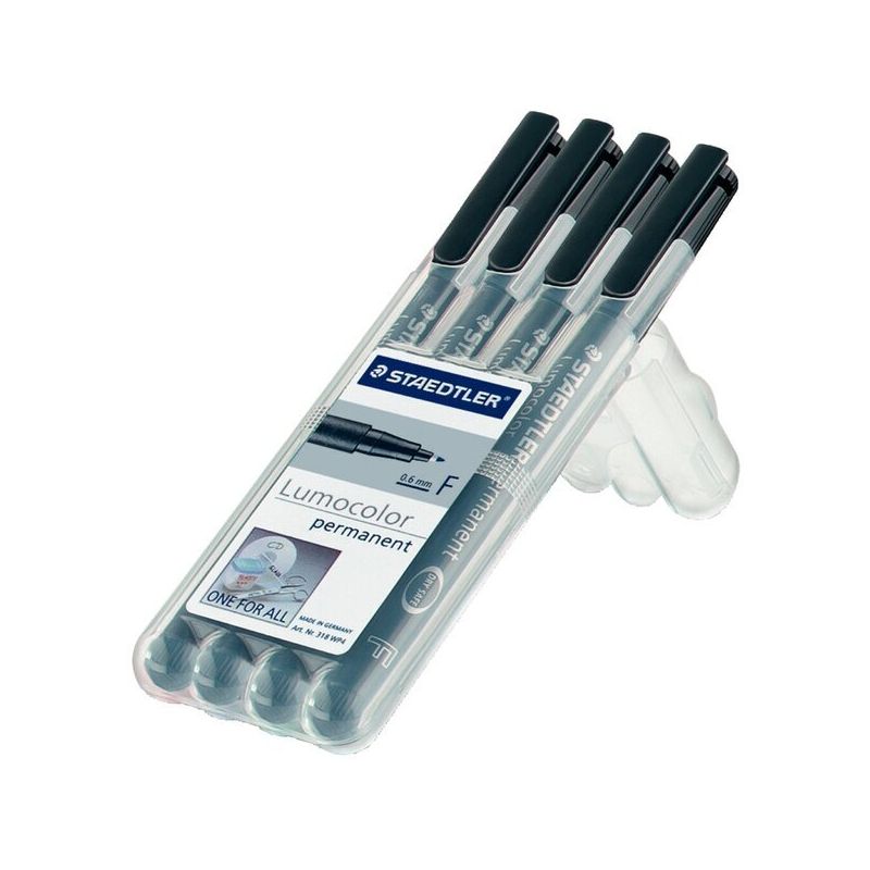 STAEDTLER LUMOCOLOR Pochette 4 feutres Pointes différentes Encre permanente Noire