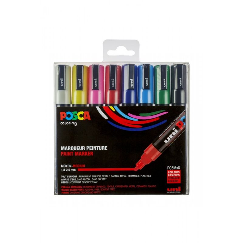 UNI POSCA Pochette 8 marqueurs peinture à eau encre pigmentation assortie pointe moyenne UNI POSCA Pochette 8 marqueurs peinture à eau encre pigmentation assortie pointe moyenne
