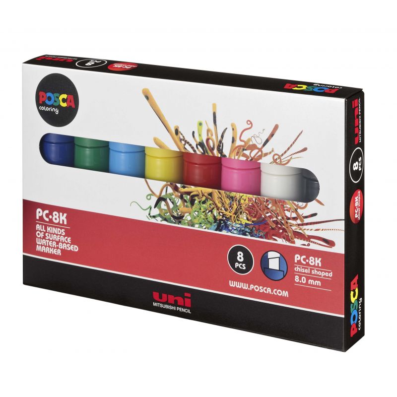 UNI POSCA Pochette 8 marqueurs peinture à eau encre pigmentation assortie pointe large UNI POSCA Pochette 8 marqueurs peinture à eau encre pigmentation assortie pointe large