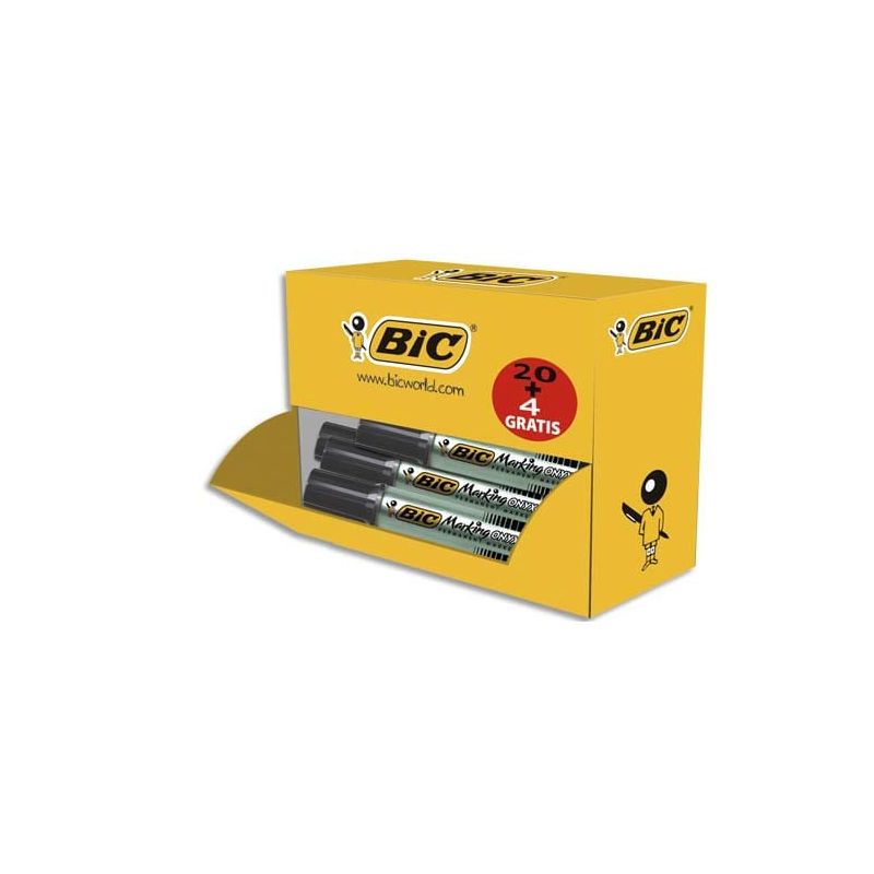 BIC ONYX 1481 Pack de 20+4 marqueur permanent pointe biseautée encre Noire indélébile BIC ONYX 1481 Pack de 20+4 marqueur permanent pointe biseautée encre Noire indélébile