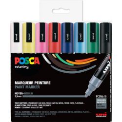 UNI POSCA Pochette 16 marqueurs peinture à eau pointe moyenne encre assortie