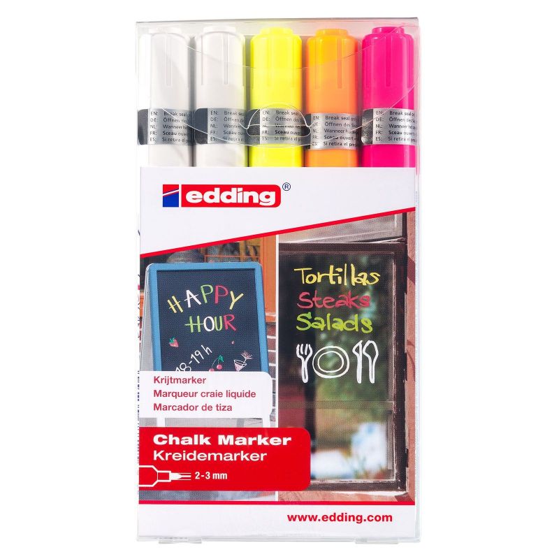EDDING 4095 pochette de 5 Marqueurs craie liquide pointe ogive Encre assorties EDDING 4095 pochette de 5 Marqueurs craie liquide pointe ogive Encre assorties