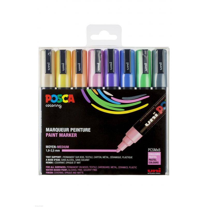 UNI POSCA Set de 8 Marqueurs peinture Pointe conique moyenne couleurs assortis UNI POSCA Set de 8 Marqueurs peinture Pointe conique moyenne couleurs assortis
