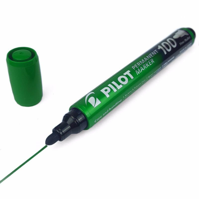 PILOT MARKER 100 Marqueur permanent pointe conique fine encre verte PILOT MARKER 100 Marqueur permanent pointe conique fine encre verte
