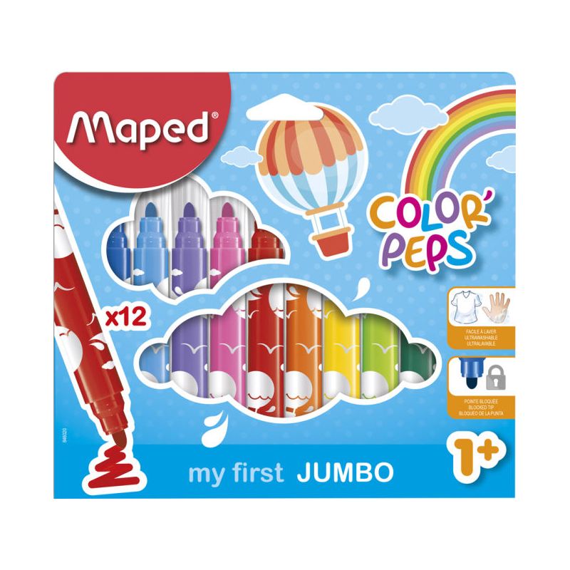 MAPED Pochette 12 feutres de coloriage COLOR'PEPS pointe extra large MAPED Pochette 12 feutres de coloriage COLOR'PEPS pointe extra large