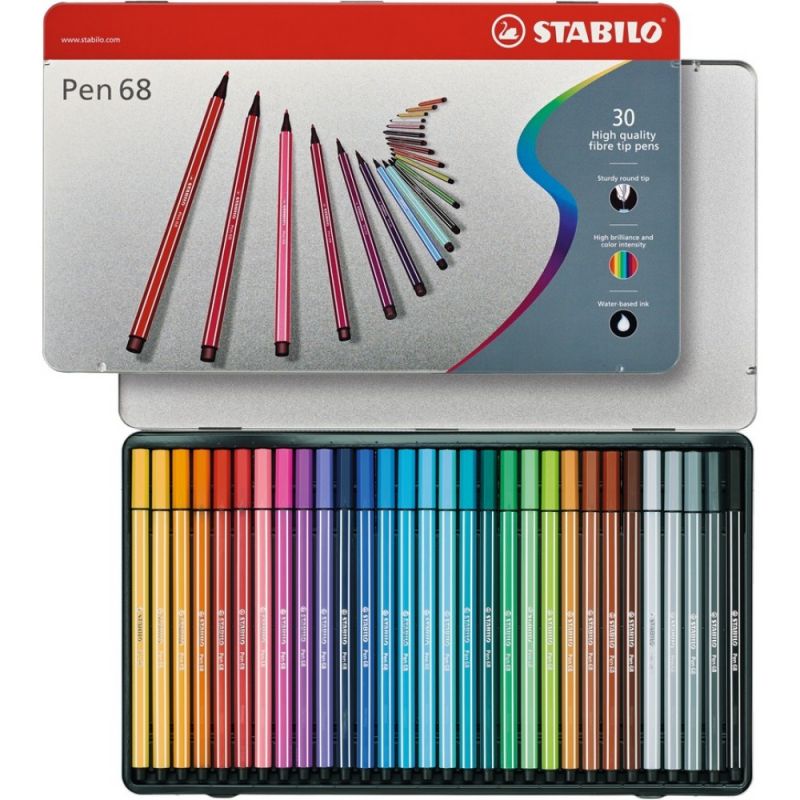 STABILO Boîte en métal de 30 feutres Pen 68 à pointe moyenne STABILO Boîte en métal de 30 feutres Pen 68 à pointe moyenne
