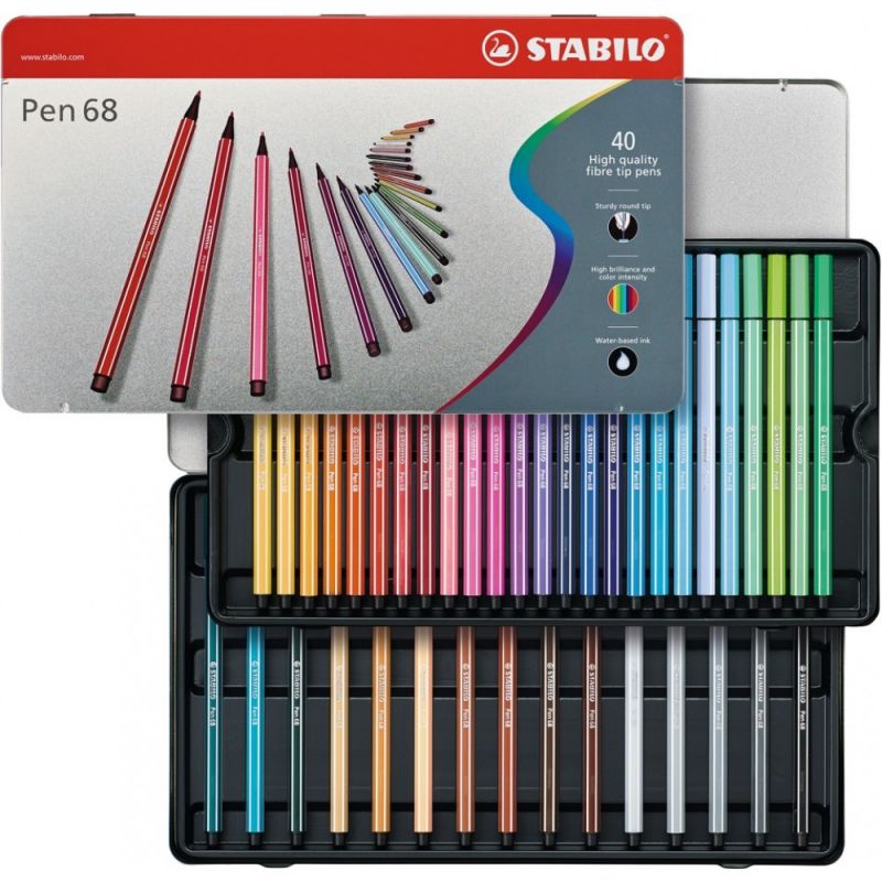 STABILO Boîte en métal de 40 feutres Pen 68 à pointe moyenne STABILO Boîte en métal de 40 feutres Pen 68 à pointe moyenne