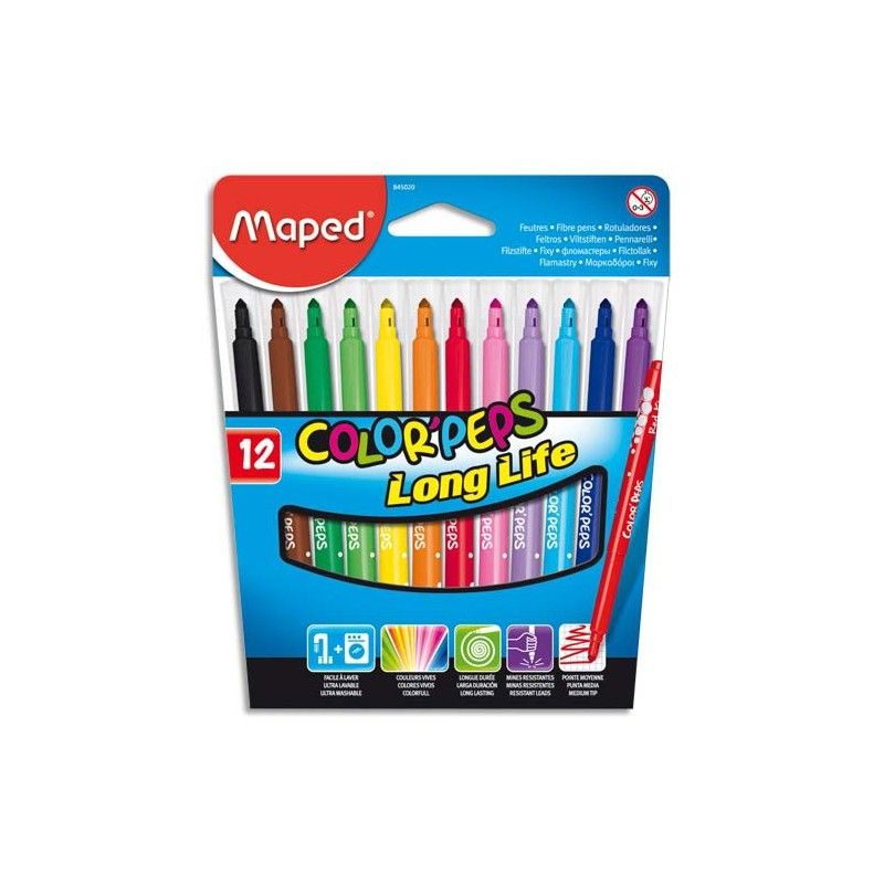 MAPED Pochette 12 feutres de coloriage COLOR'PEPS pointe moyenne MAPED Pochette 12 feutres de coloriage COLOR'PEPS pointe moyenne