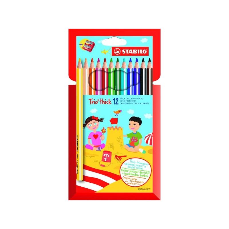 STABILO Pochette 12 crayons de couleur TRIO assortis + taille crayon STABILO Pochette 12 crayons de couleur TRIO assortis + taille crayon